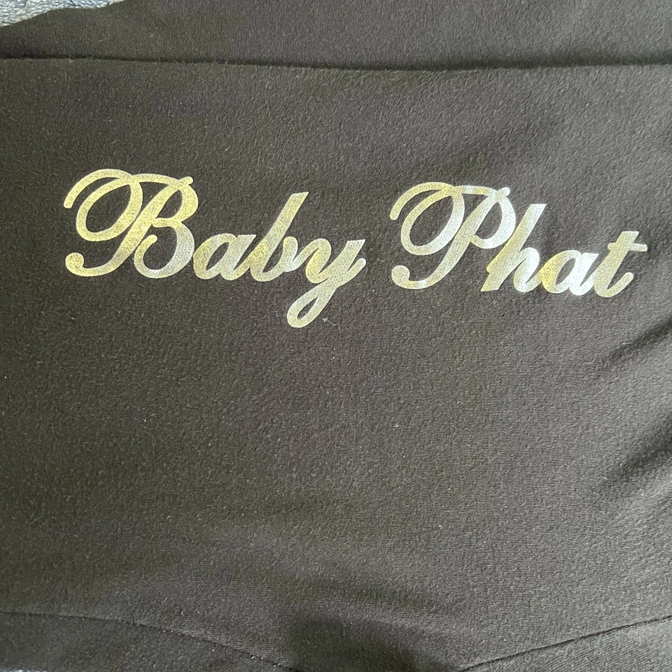 Pantalones acampanados vintage Baby Phat negros logotipo dorado escritura Y2K hechos en EE. UU. para mujer L Foto 3 de 4