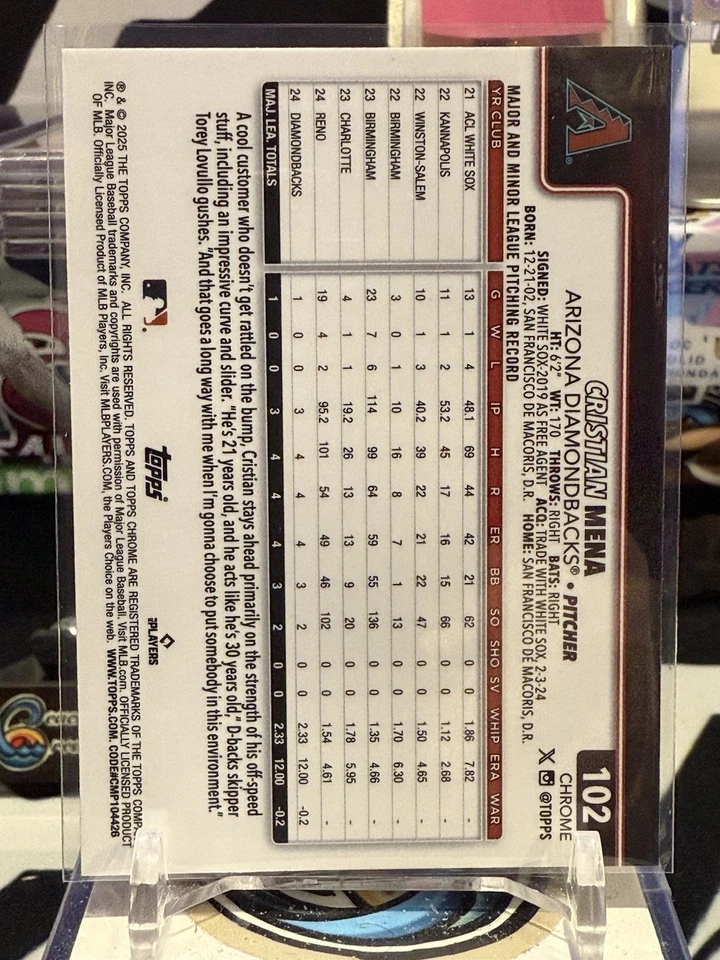 2025 Topps Chrome Logofractor Edition #102 Cristian Mena Green /99 RC Rookie TZ - Image 2 of 2