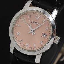 Fendi 2100L QZ Pink Dial 007-989 Leather Strap Woman's Watch