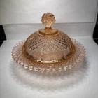 Vtg Anchor Hocking  Pink Miss America Diamond Cut Depression Glass Butter Dish