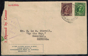 WWII Australia 1943 Censor Cover from Melbourne Censor Tape #3 & H/S #238