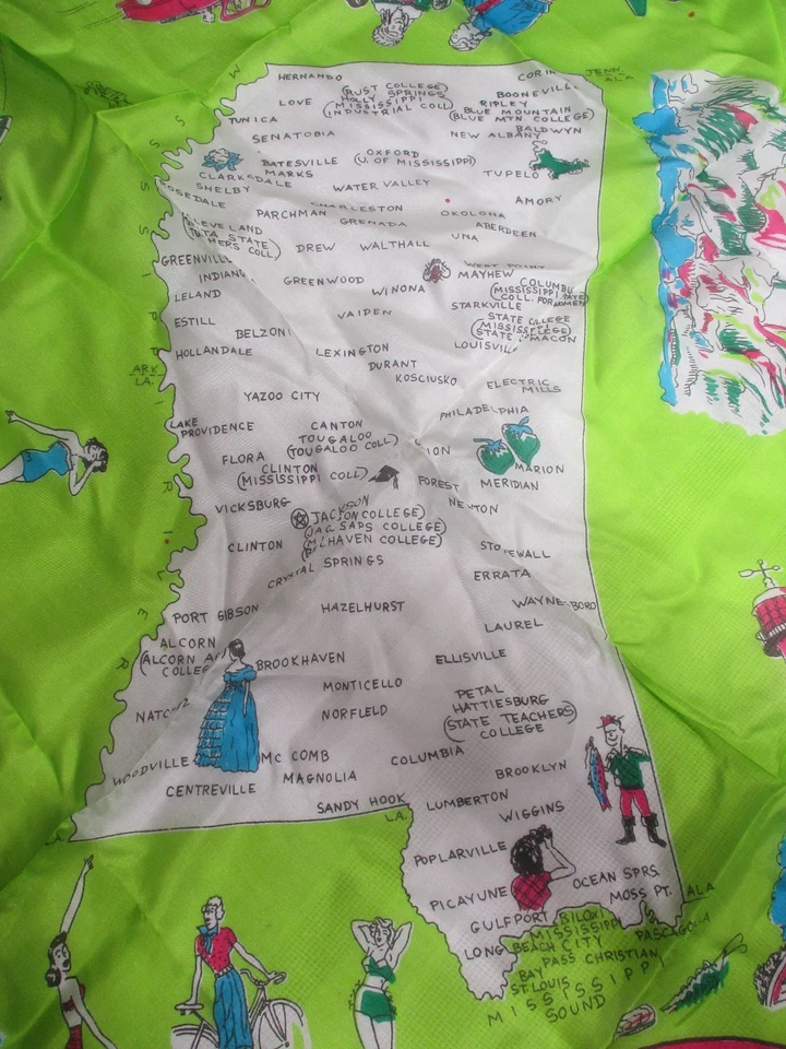VINTAGE MAP OF MISSISSIPPI SILK SCARF ~ "THE MAGNOLIA STATE" ~ 1950s ~ 30" - Image 3 of 4