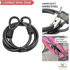 Heavy Duty Security Cable 12mm 7FT Braided Steel Vinyl Coated Double Looped
