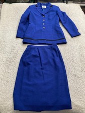 Kasper A.S.L. Women 2 Pcs Long Sleeve Lined Blazer  Skirt Set Blue Size 6