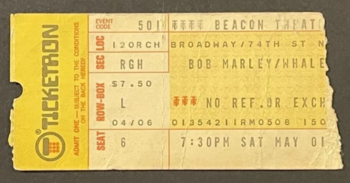 Bob Marley & The Wailers 5-1-1976 Concert Ticket Stub NY Rastaman Vibration Tour