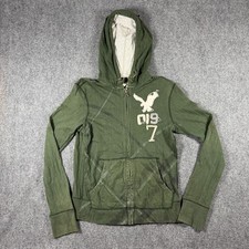 American Eagle Outfitters Green Full Zip Hoodie Eagle Graphic Vintage Fit Small