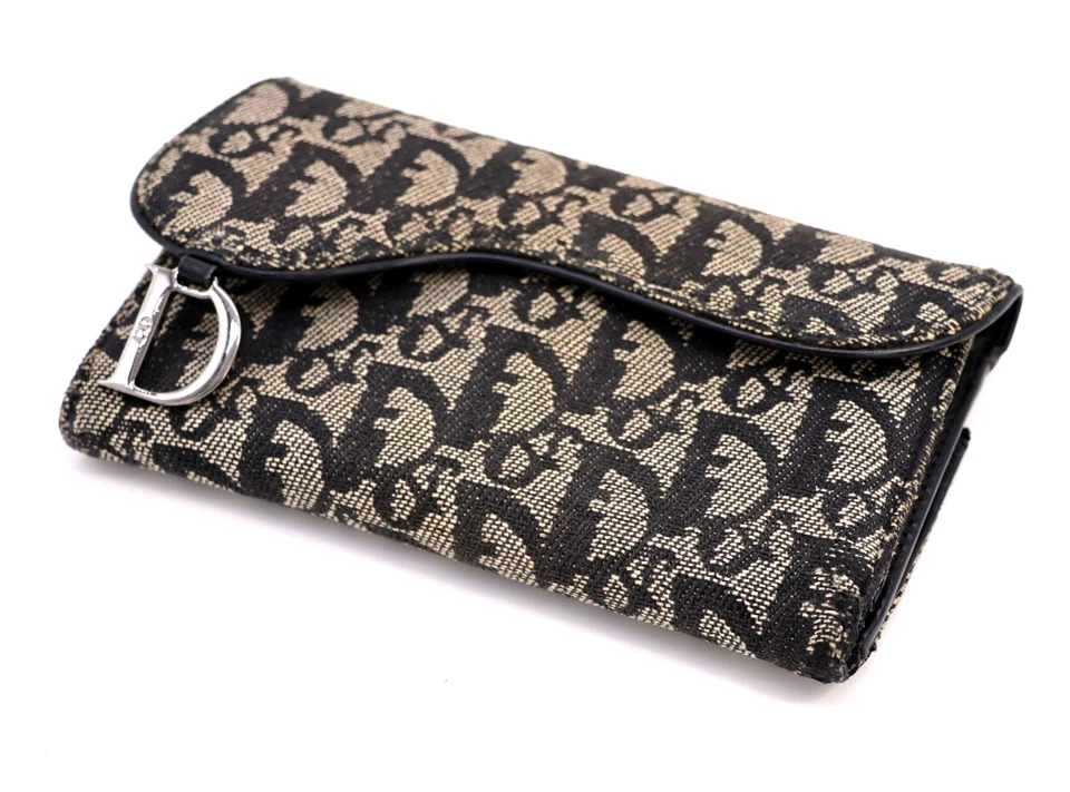 Christian Dior Sela Carteira Longa Bolsa Tríplice Lona Trotter Preta Autêntica - Imagem 2 de 4