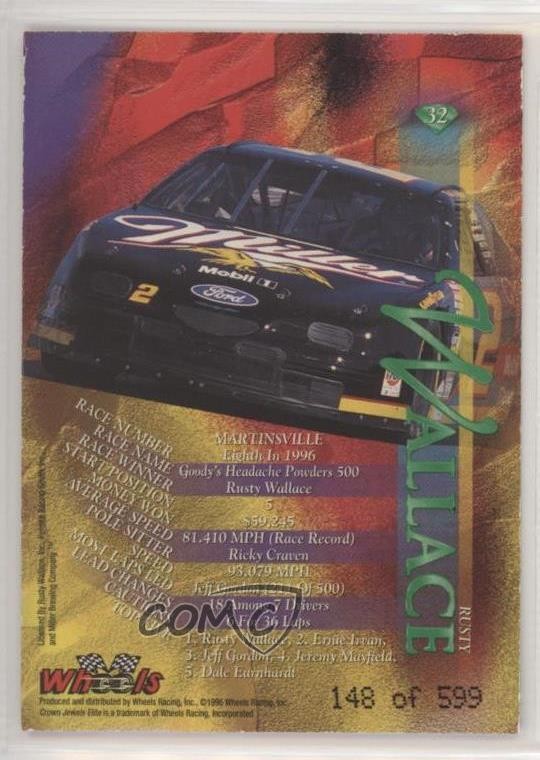 1996 Crown Jewels Elite Emerald 148/599 Rusty Wallace #32 HOF 2s1
