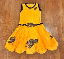 Antique 1920s HALLOWEEN Dress Orange Cotton Witch Owl Black Cat Appliqué COSTUME