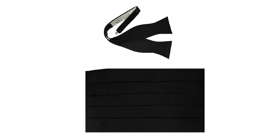 NEW Cardi Men's Black Adj. 100% Silk Cummerbund Self tie Bow Tuxedo Tux Formal - Image 2 of 4