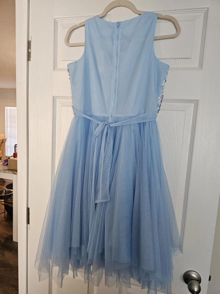 Justice Girls Blue Dress Sequins & Tulle Multi Layer Bottom Size 18 NWT  - Image 4 of 4