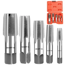 5pc NPT Pipe Tap Set 1/8–3/4 Carbon Steel Precision Thread Cutting Tools