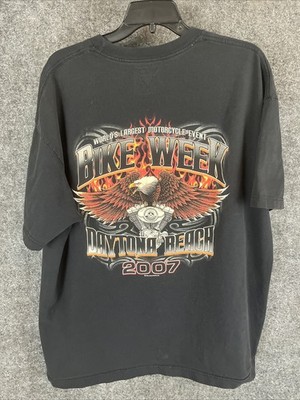 Daytona Bike Week Shirt Mens XL Black Eagle Flames Engine 2007