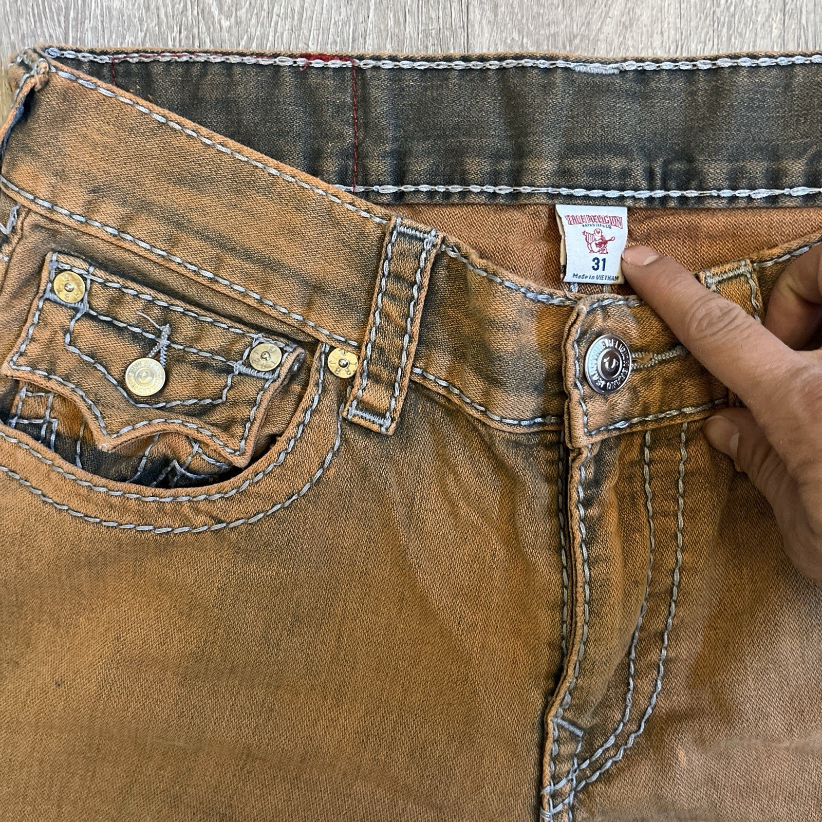 True Religion Men's Straight Flap Orange Rust Jeans  Big T Rare Wash 31x31 image 4