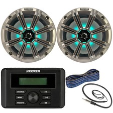 Kicker KMC3 Marine USB Receiver, 2x 8" LED Speakers w/Grilles, Wire, Antenna