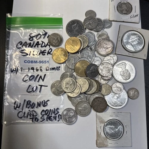 Canada Coin Lot $5+(?) in 80% Silver Coins + Bonus Clad Canada Coins COBM-9651