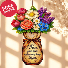 Floral Suncatcher Gifts for Mom, Acrylic Stained Glass Flower Window Hanging, fr