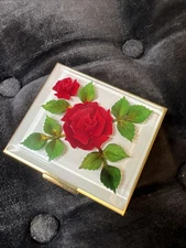 Red Rose Compact Lucite Squar Shape Powder 1950 Retro MCM Purse Powder Vintage