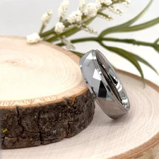 6mm Silver Tungsten Carbide Ring Polished Faceted Design Unisex Christmas Band