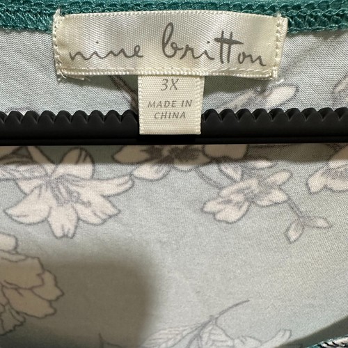 Nine Britton Stitch Fix NWT Plus Size 3X Green Floral Dress Side Ruching - Picture 3 of 6