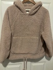American Eagle Sherpa Cinched Hoodie Sweatshirt Small Blush Pink Winter Cozy
