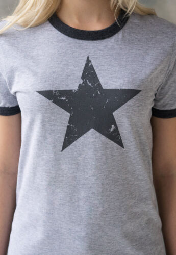 Star Ringer T Shirt Tee Top Retro Graphic Printed 70s 90s Fashion Women's Men's - Picture 2 of 8