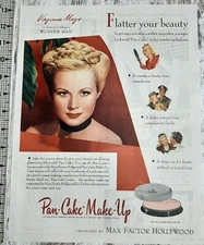 1945 Max Factor Vintage Print Ad Hollywood Make Up Virginia Mayo Cosmetic Beauty