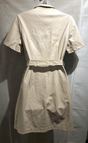 NEW LOOK WOMENS BEIGE SHORT SLEEVE BELTED LEATHER LIKE DRESS SIZE: 8/36 (WD226) - Picture 7 of 10