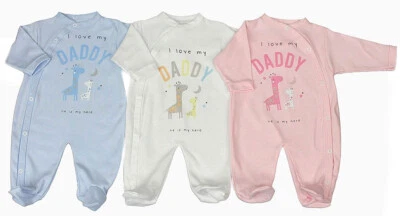 WATCH ME GROW Baby Sleepsuit Boy Girl Babygrow All In One Romper I Love Daddy Pink Blue White
