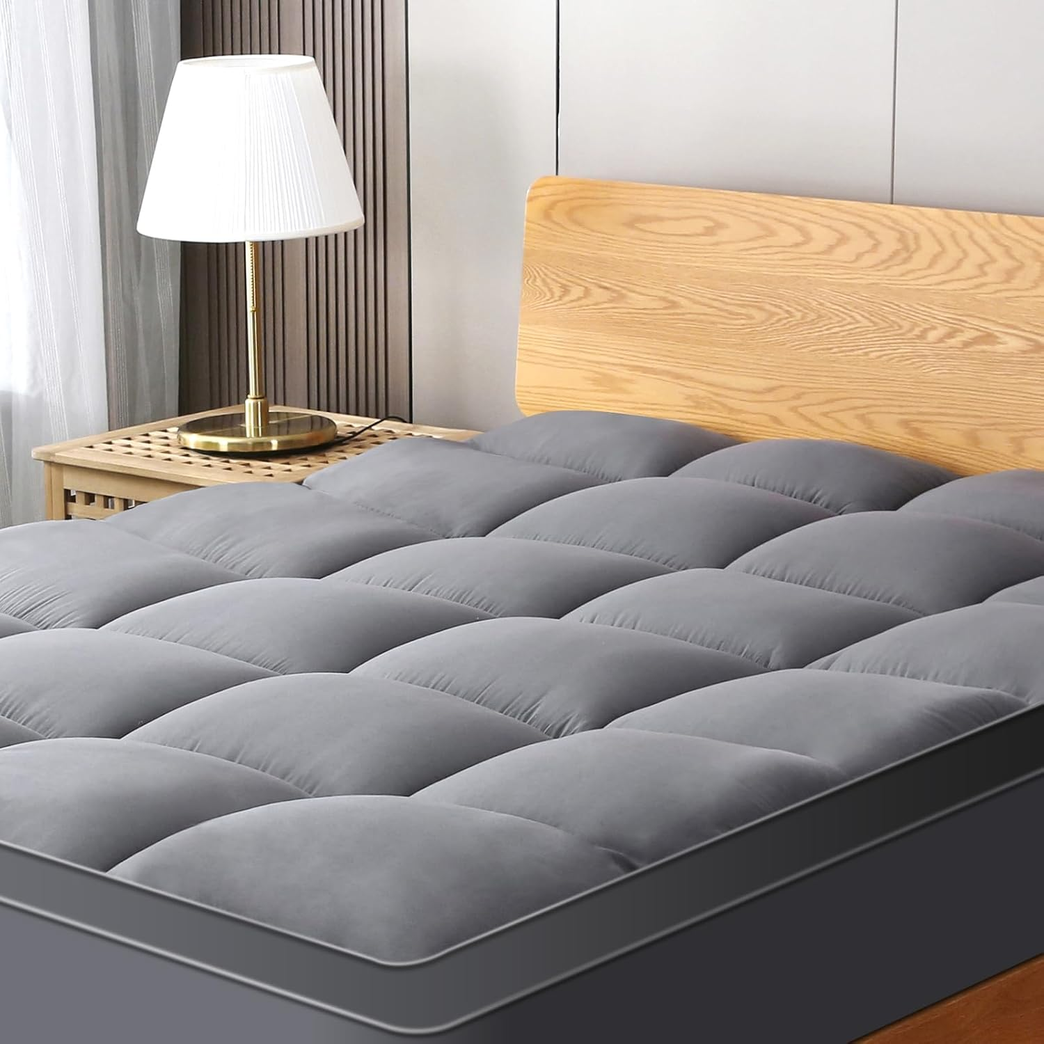 King Mattress Topper Cooling Pillow Top Fitted Mattress Pad Cover Extra Thick Be