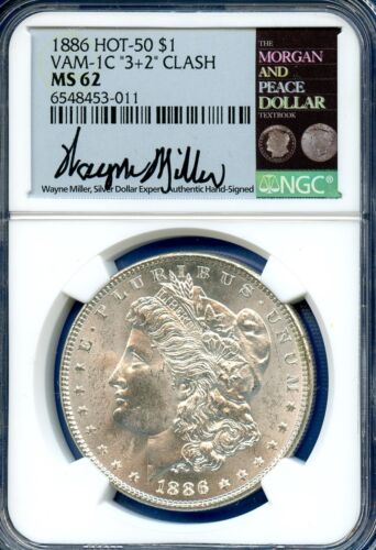 1886 P NGC MS62 Morgan Dollar $1 US Silver VAM 1C 3+2 Clash Hot 50 Miller Signed