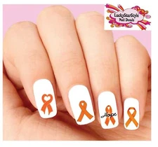 Waterslide Nail Decals Set of 20 - Orange Awareness Ribbon Assorted