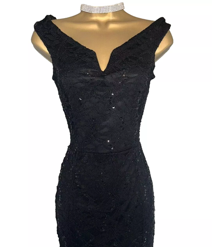 QUIZ Size 16 Lace Black Sequin Maxi Long Evening Party Prom Dress Gown - Picture 2 of 6