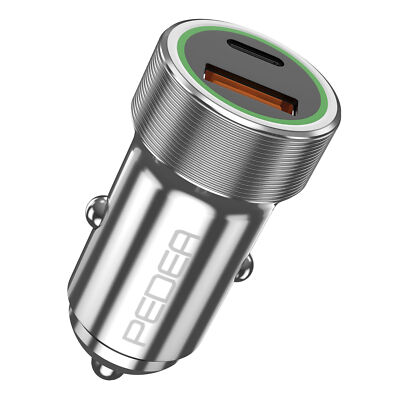 PEDEA KFZ-Schnelladegerät ''Dual'' PD 20 Watt USB Typ A/C, Silber, Aluminium, NEU