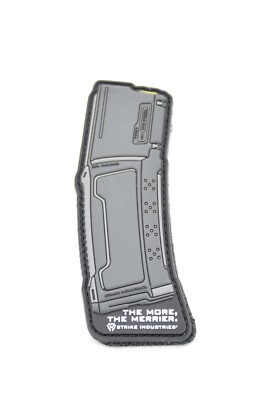 STRIKE INDUSTRIES MAGAZINE LOGO PATCH HOOK/LOOP BACKING ''THE MORE THE MERRIER''