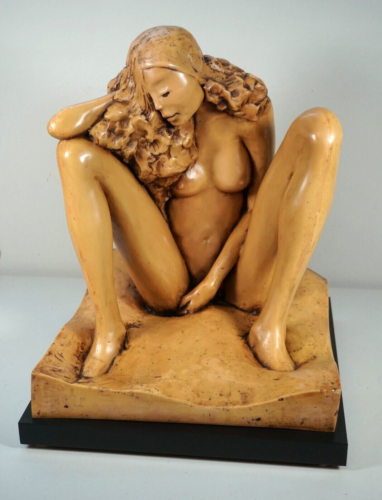 J. Leach Nude Signed 1980 Statue Deco Sculpture Naked Woman Marble Art Figure