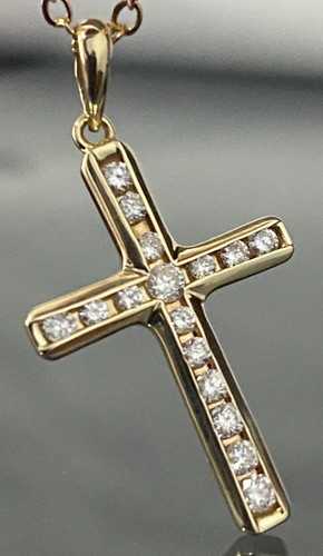 9K Yellow Gold & 0.30CT Diamond Cross Pendant 31.0mm High - Picture 4 of 6