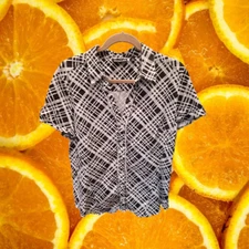 7th Avenue Black and White Striped Button Up Shirt Size XL