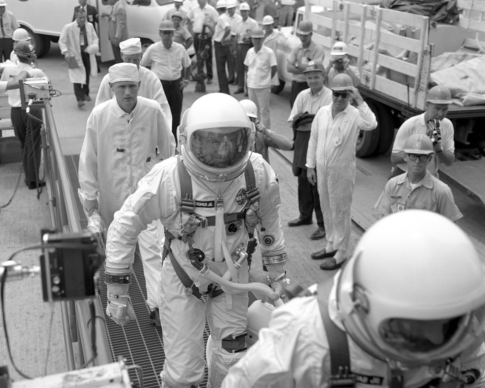 Gordon Cooper and Pete Conrad enroute to launch pad for Gemini 5 Photo Print