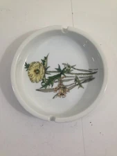 vtg ceramic floral ashtray Prickly Poppy mcm retro kitsch