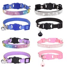 Pet Puppy Necklace Soft Suede Cat Collar Breakaway Rhinestone Cats Adjustable