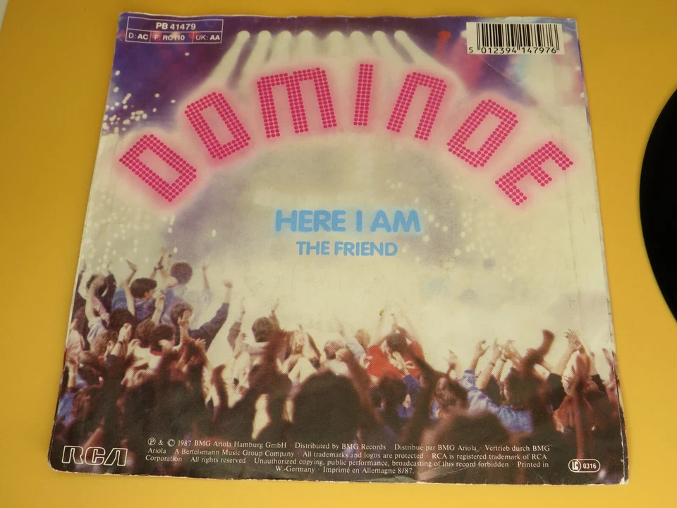 DOMINOE - HERE I AM / THE FRIEND - 7"-SINGLE - GERMANY 1987 - RCA PB41479 - Bild 4 von 4