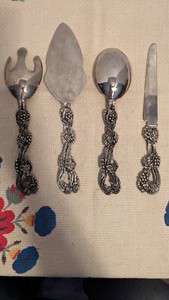 Godinger Silver Plated Grapevine Cake Pie Server, Salad Set, And Knife 