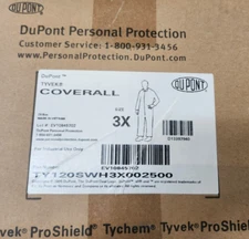 Dupont Tyvek Coverall TY120SWH3X002500-Size 3X-Box of 25