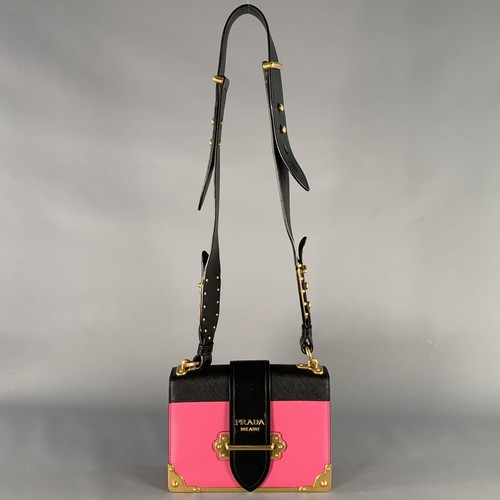 PRADA Cahier Rosa Schwarz Gold Leder Crossbody Mini Handtasche - Bild 2 von 12