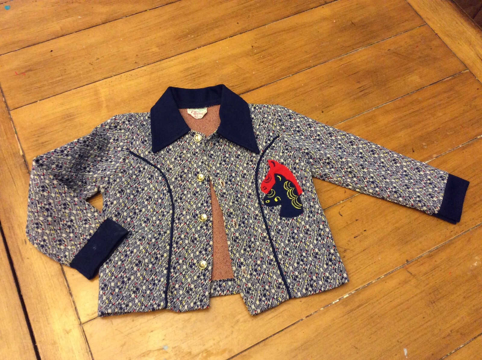 Abito tuta hippie discoteca poliestere blu vintage anni 70 top cavallo pony 2 3