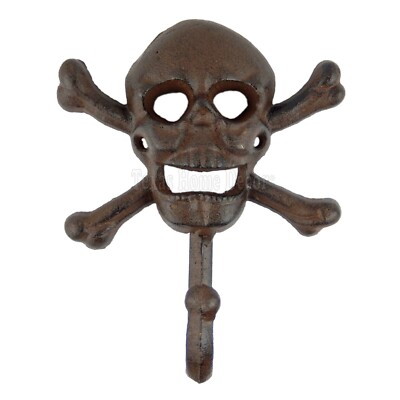 Cast Iron Skull Crossbones Wall Hook Rustic Biker Rocker Towel