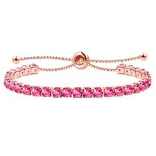 Hot Pink Crystal Tennis Bracelet with Slider Bolo Clasp - Women's Fashion Rose G