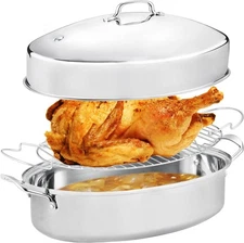 Large Roasting Pan with Rack and Lid,Oval Turkey Roaster Pan for...