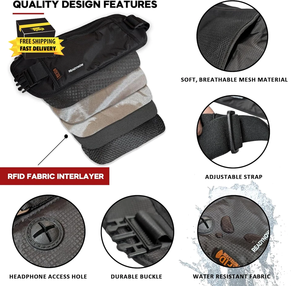 Travel Money Belt with RFID Blocking - Hidden Waist Passport Holder Wallet Pouch - Image 4 of 4